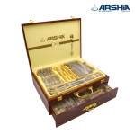 سرویس قاشق و چنگال استیل عرشیا ۸۶ پارچه طلایی و نقره‌ای مدل TM762GS-3043 - تصویر 4