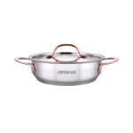 ماهیتابه استیل دو دسته عرشیا به‌همراه دو درب (استیل و شیشه‌ای) 28 سانتی‌متر مدل SS014-3311