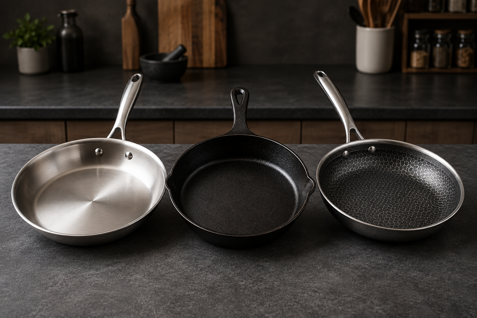 مقایسه ماهیتابه استیل، چدن و هیبرید